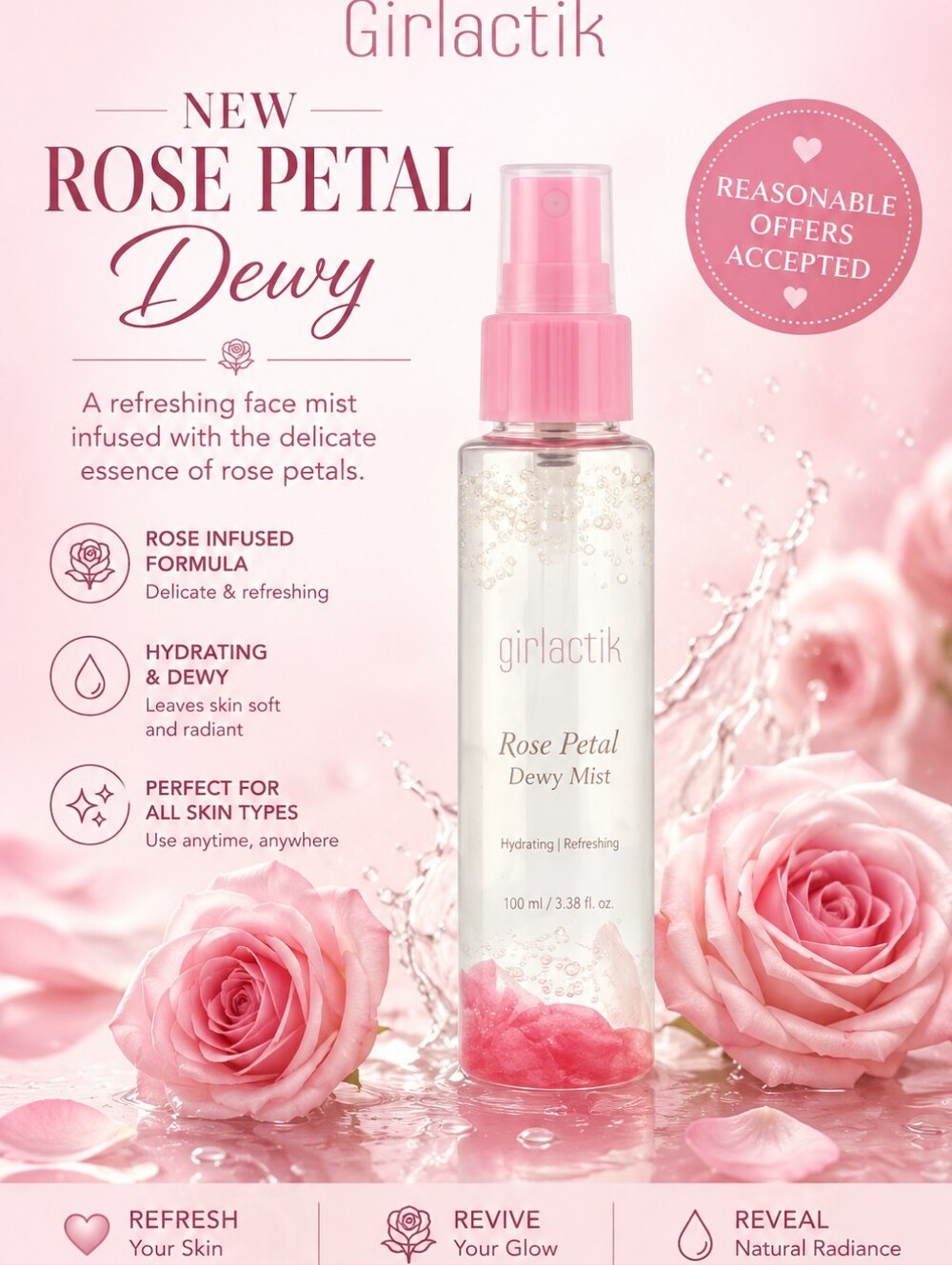 ❤️ REASONABLE OFFERS ACCEPTED   ❤️NEW Rose Petal  Dewy Face Mist